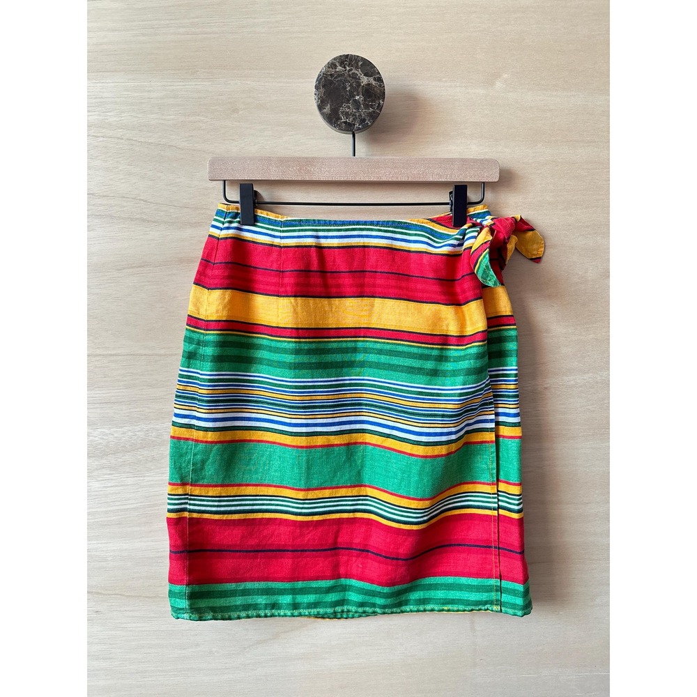 Vtg Eddie Bauer Striped Linen Wrap Skirt